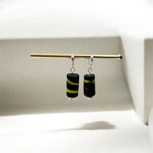 Artisan Pearl And Green Black Glass Earrings